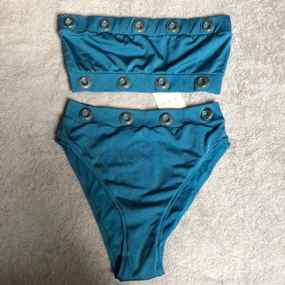 Oye Swimwear Arya Grommet Bandeau Bikini in Teal - Picture 9 of 15